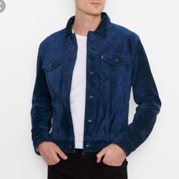 blue suede trucker jacket